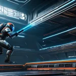 Home 16 퀘이크 시리즈 맵 디자인 분석 - **Prompt:** A highly detailed 3D render of a futuristic arena, reminiscent of classic Quake maps. Th...