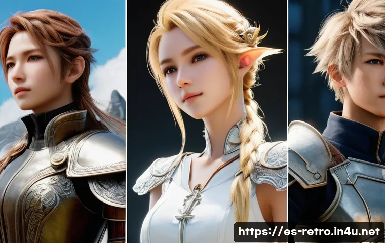 파이널 판타지 시리즈 스토리 비교 - Here are three detailed image generation prompts in English, inspired by the themes of Final Fantasy...