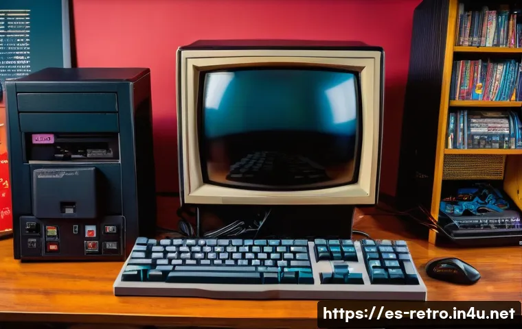 도스 게임 실행 방법 - A cozy retro gaming setup featuring a modern computer running DOSBox emulator on screen, surrounded ...