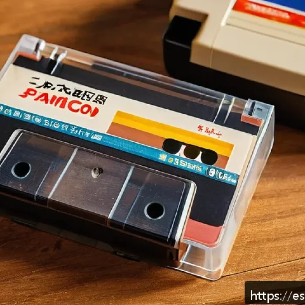 패미컴 게임팩 희소성 분석 - A highly detailed close-up of a rare vintage Famicom cartridge, featuring an original Japanese label...