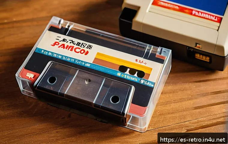 패미컴 게임팩 희소성 분석 - A highly detailed close-up of a rare vintage Famicom cartridge, featuring an original Japanese label...