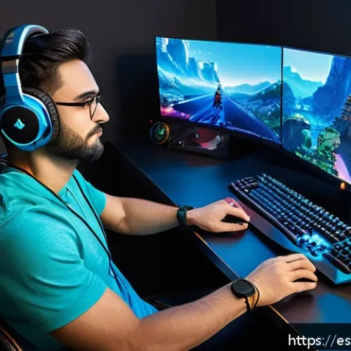 Home 30 고전 FPS 게임 전략과 기술 - A focused gamer in a modern gaming room, sitting comfortably in an ergonomic chair with a high-refre...