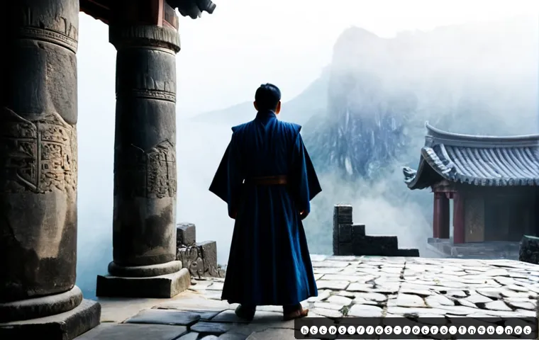 삼국지 영걸전 숨겨진 캐릭터 - Photorealistic cinematic scene of a hidden ancient strategist emerging from behind weathered stone p...